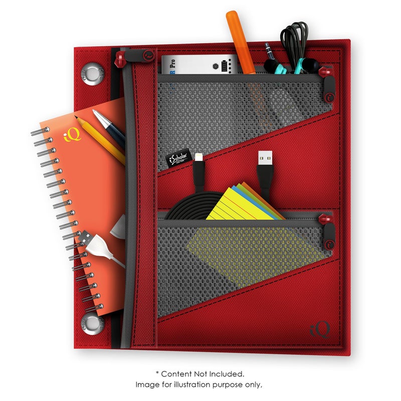 آيسكولار iScholar iQ+ حقيبة أقلام رصاص جامبو قابلة للتوسيع، 3 جيوب، أحمر (55035-RE) - Image 2